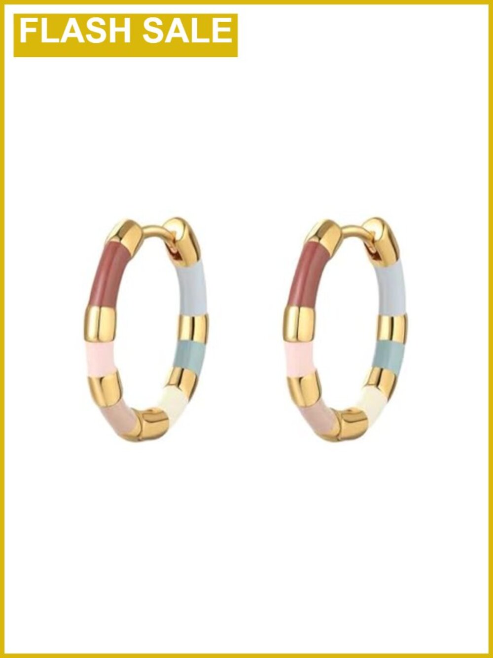14K Gold-Plated Copper Bamboo Hoop Earrings Boho Checkered Resin Enamel